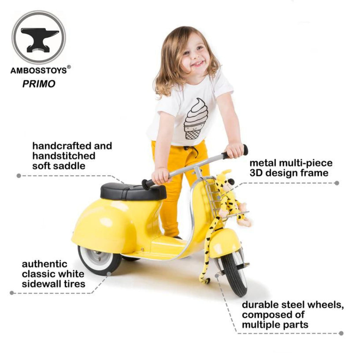 Ambosstoys Primo Ride-On Scooter – Yellow – additional view 3 | Adventure Alley Auckland